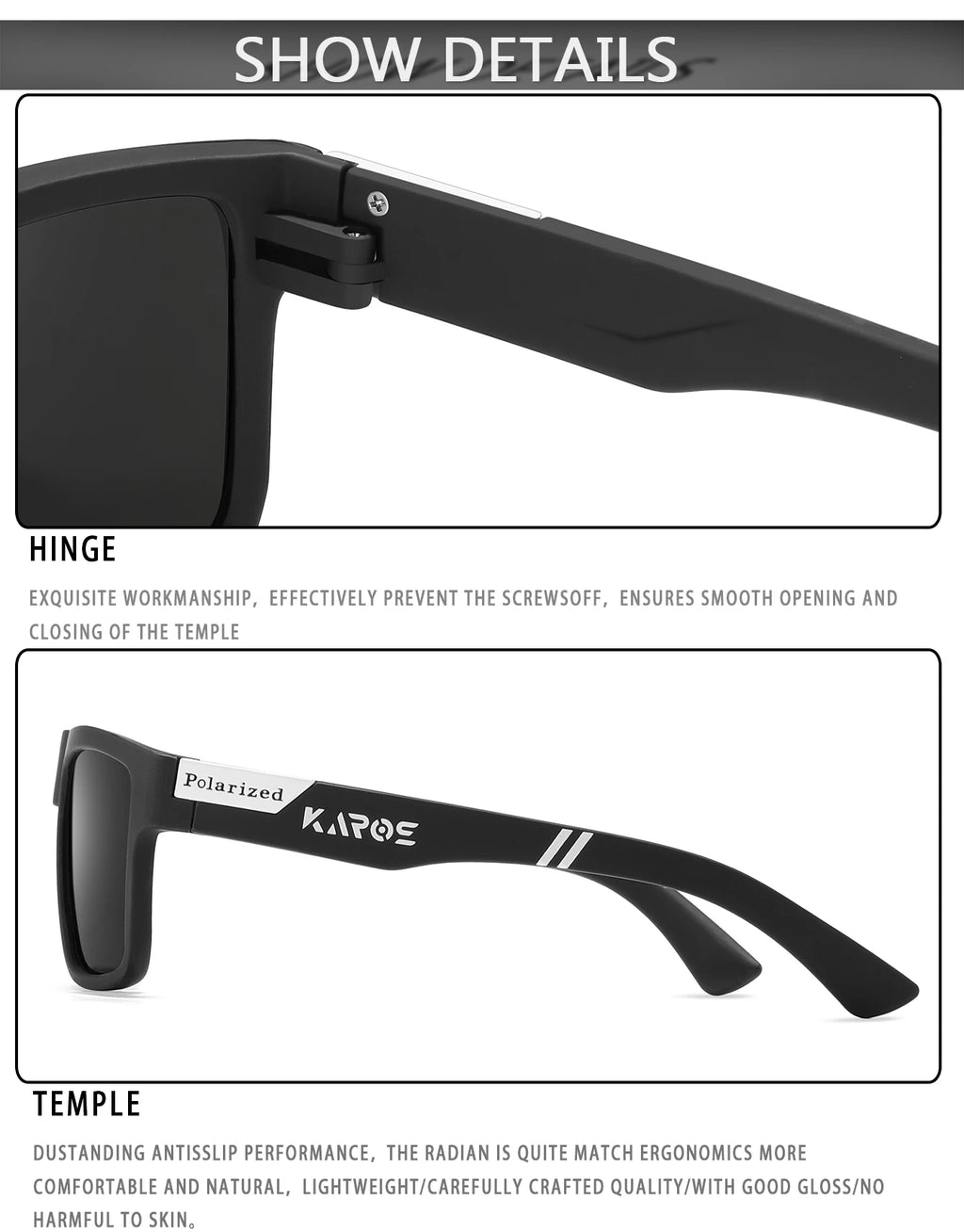 Karos Men's Polarized Sunglasses Square Casual Outdoors Sun Glasses Women Unisex Sunglass Sports Driving Fishing UV400 Eyewear