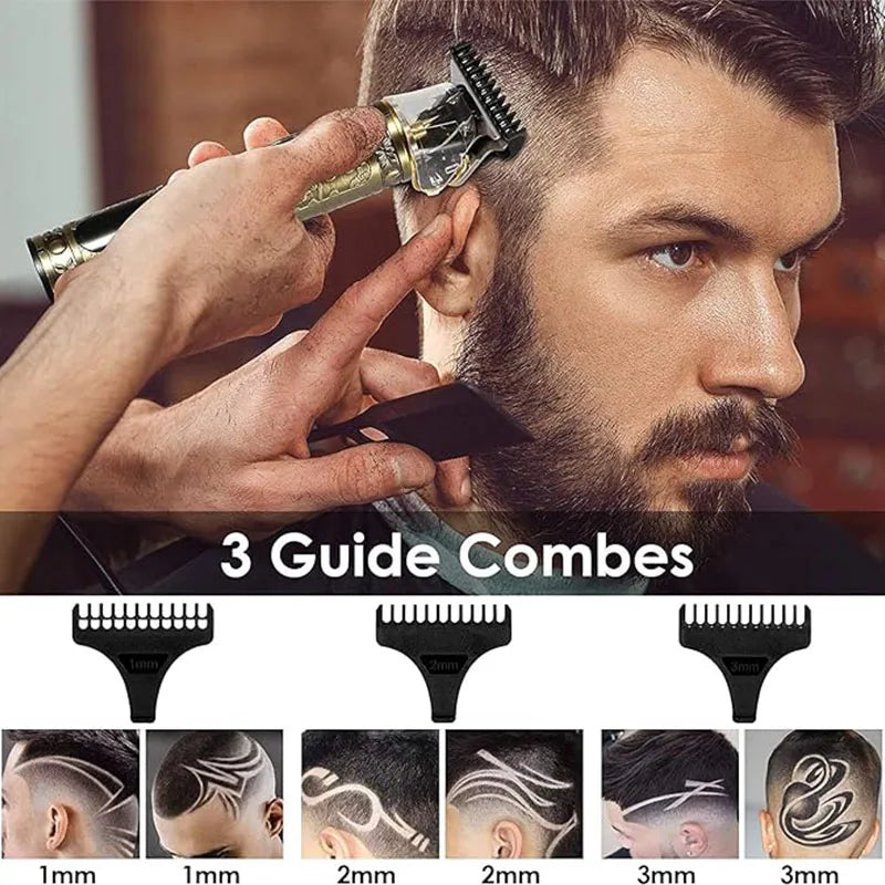 Rechargeable Mens T9 Carving Hair Clipper Vintage Portable USB Cleaning Barber Professional Hair Cutting Machine Beard Trimmer