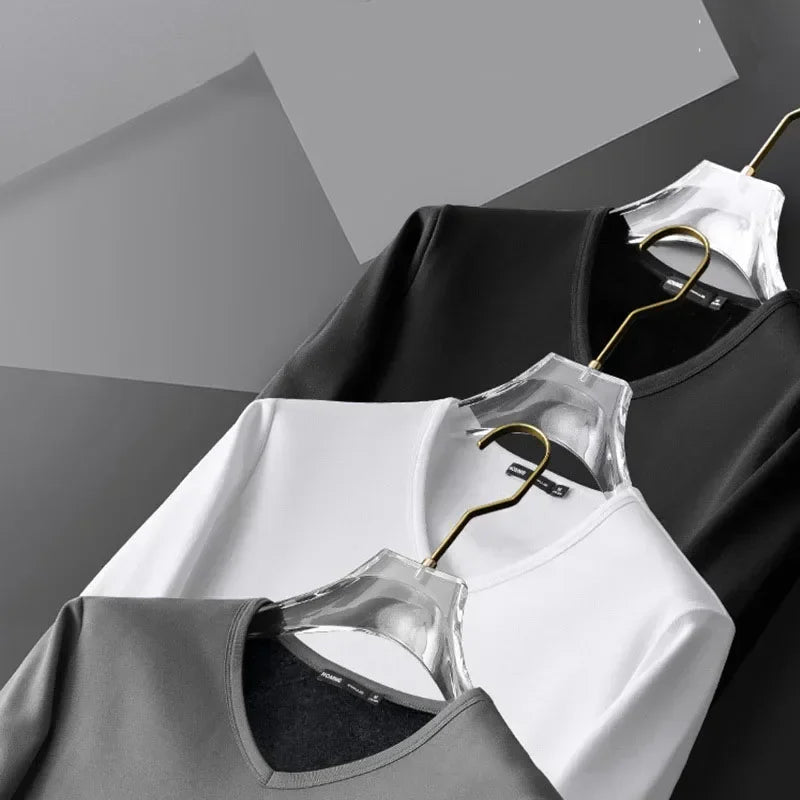 Men's Plush Thermal Long Sleeved T-Shirt Bottoming Shirt Round Neck Shirt Fashion Plus Velvet Padded T-shirt