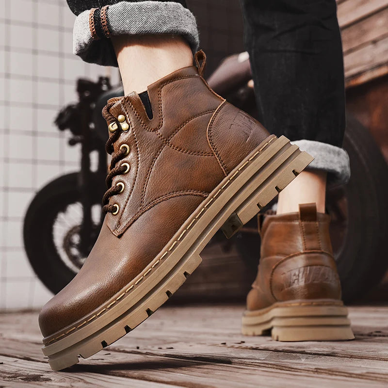 Luxury Brand Men's Lace-Up Shoes Winter Classic Mens High Top Boots Man Korean Version Casual Shoes Male Leather Fashion Boots