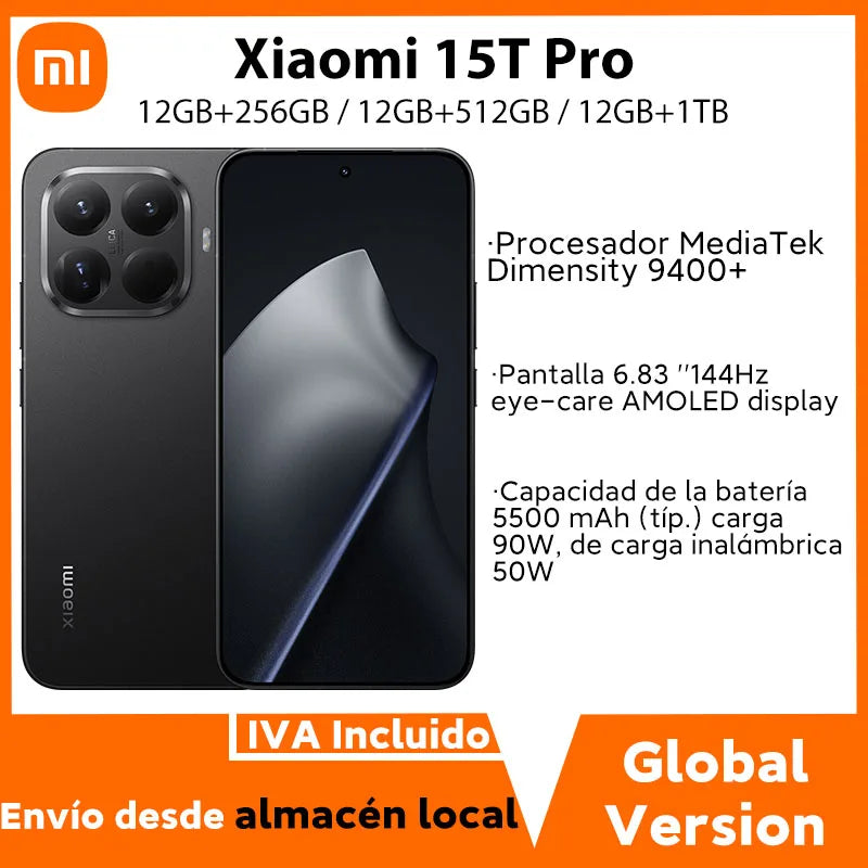 Global Version Xiaomi 15T Pro MediaTek Dimensity 9400+ Processor Smartphone 6.83" 144Hz Eye-care Display 50MP Leica Summilux Optical Triple Lens 5500mAh (typ) Large Battery 90W Wired and 50W Wireless HyperCharge Xiaomi Cellph