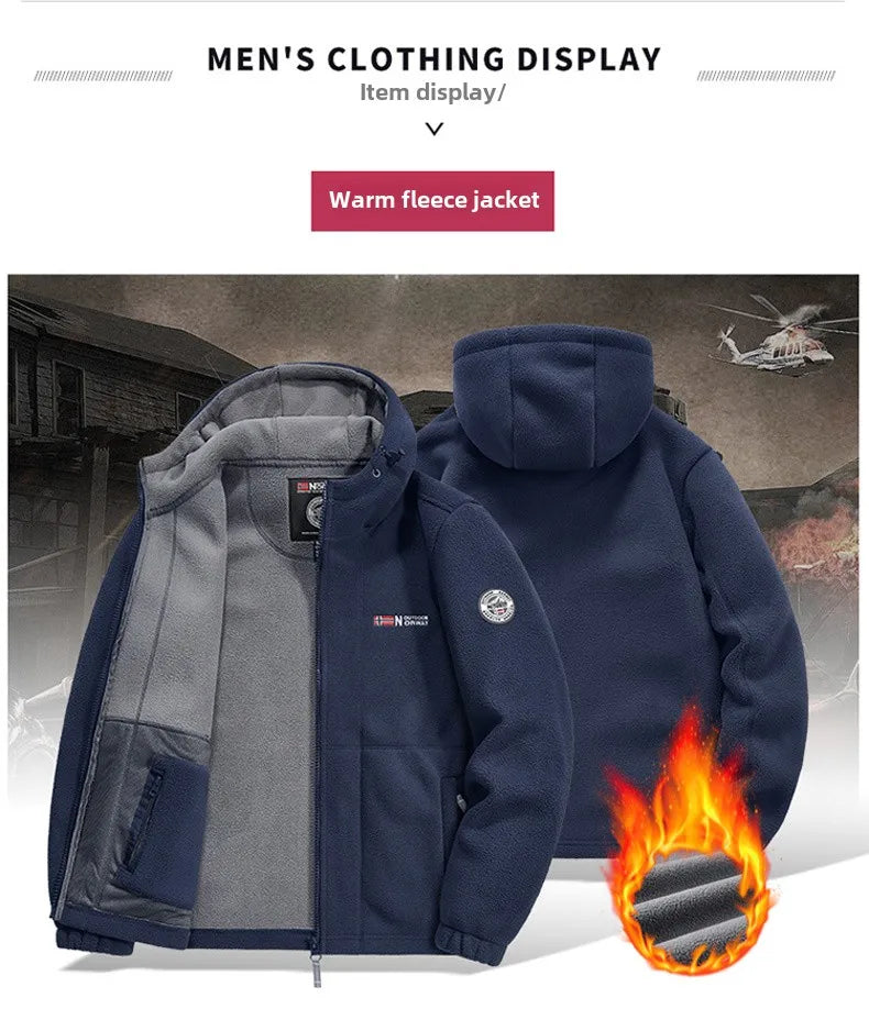 thick Fleece Padded Jacket Men's Autumn Winter Casual Anti-freezing Warm Hooded Coat Polar Cold Fleece Clothing Skiing Jackets