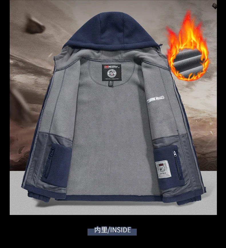 thick Fleece Padded Jacket Men's Autumn Winter Casual Anti-freezing Warm Hooded Coat Polar Cold Fleece Clothing Skiing Jackets