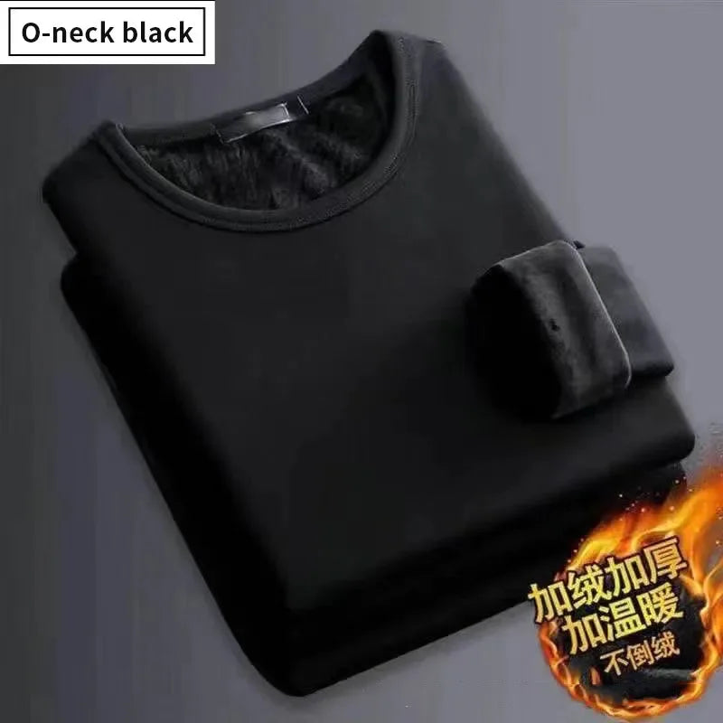 Men's Plush Thermal Long Sleeved T-Shirt Bottoming Shirt Round Neck Shirt Fashion Plus Velvet Padded T-shirt