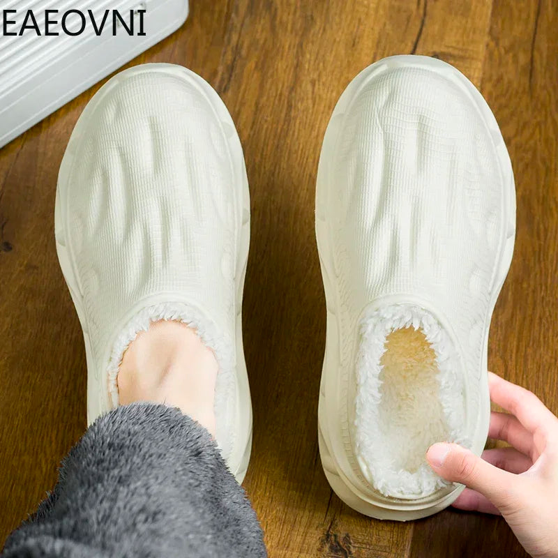 New Slippers for Men Winter Cotton Outdoor Mans Casual Men's Shoes Trendy All-match Waterproof Lightweight Non-slip Couple Shoe