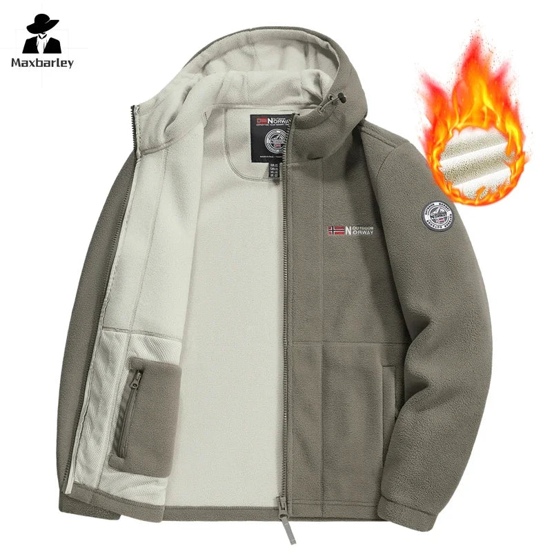 thick Fleece Padded Jacket Men's Autumn Winter Casual Anti-freezing Warm Hooded Coat Polar Cold Fleece Clothing Skiing Jackets