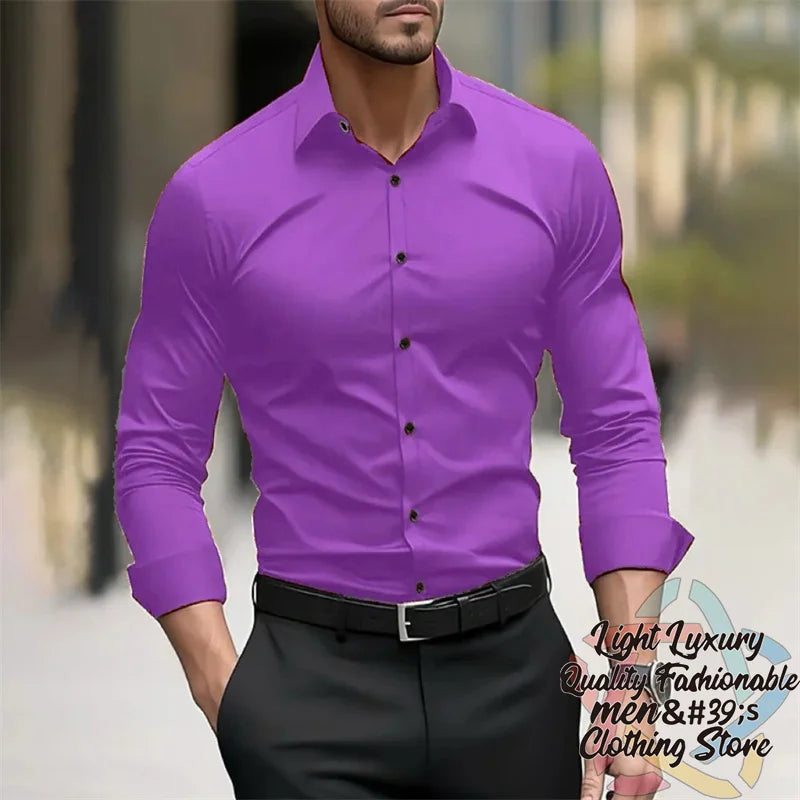 19-color men's shirt formal solid color wedding outdoor black navy blue dark green business long-sleeved top clothing XS-6XL