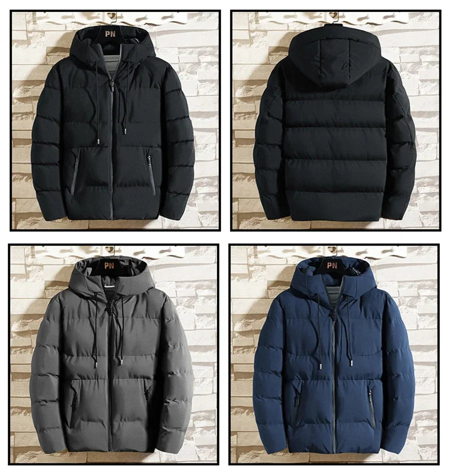 Winter Men Jacket Autumn Warm Fashion Thickened Cotton Padded Jackets Hooded Casual Coats Male Windproof Plus Size Solid Outwear