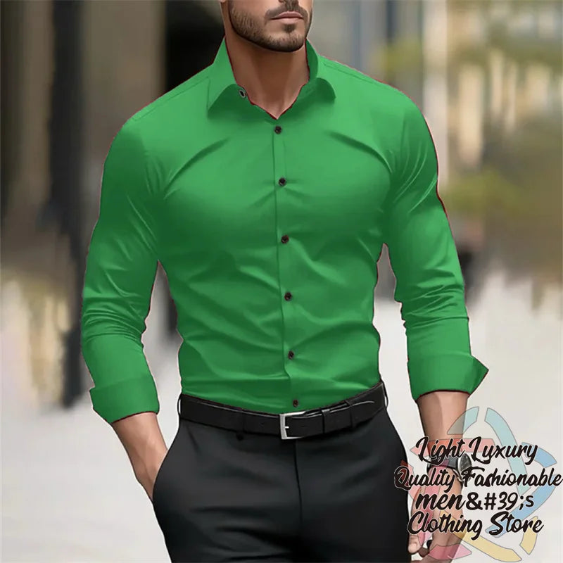 19-color men's shirt formal solid color wedding outdoor black navy blue dark green business long-sleeved top clothing XS-6XL