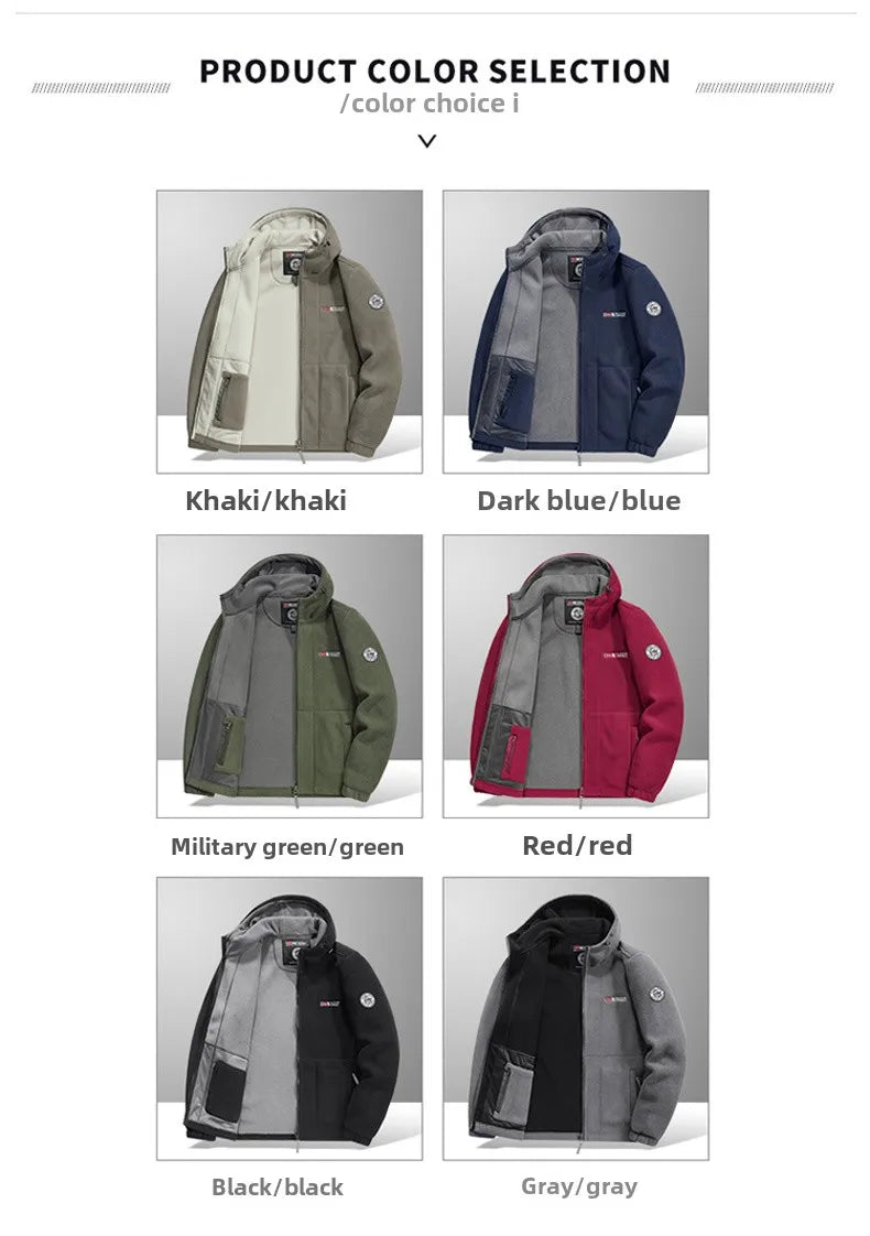 thick Fleece Padded Jacket Men's Autumn Winter Casual Anti-freezing Warm Hooded Coat Polar Cold Fleece Clothing Skiing Jackets