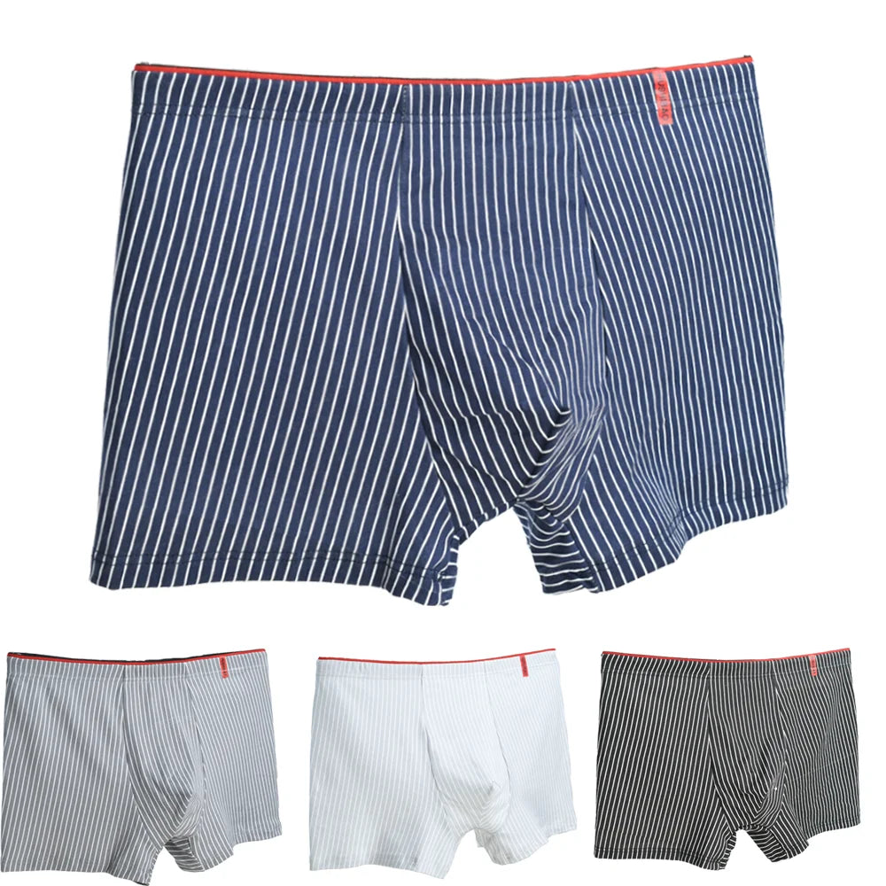Men's Cotton Boxer Shorts High Elastic Male Boxers Underwear Man Stripe Underpants Youth Middle-Aged Panties U Convex Lingerie