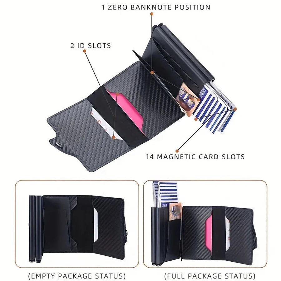 Carbon Fiber Credit Card Holder Mens Double Anti Rfid Bank Cardholder Case Wallet Metal Business Bank Minimalist Wallet Gift