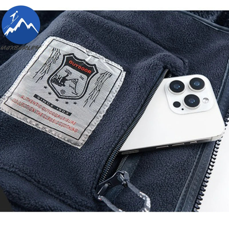 Maxbarley Brand Winter Fleece Jacket Men Casual Thickened Wool Coat Athleisure Design Warm Fashion Hooded Jackets Snow Ski Suit