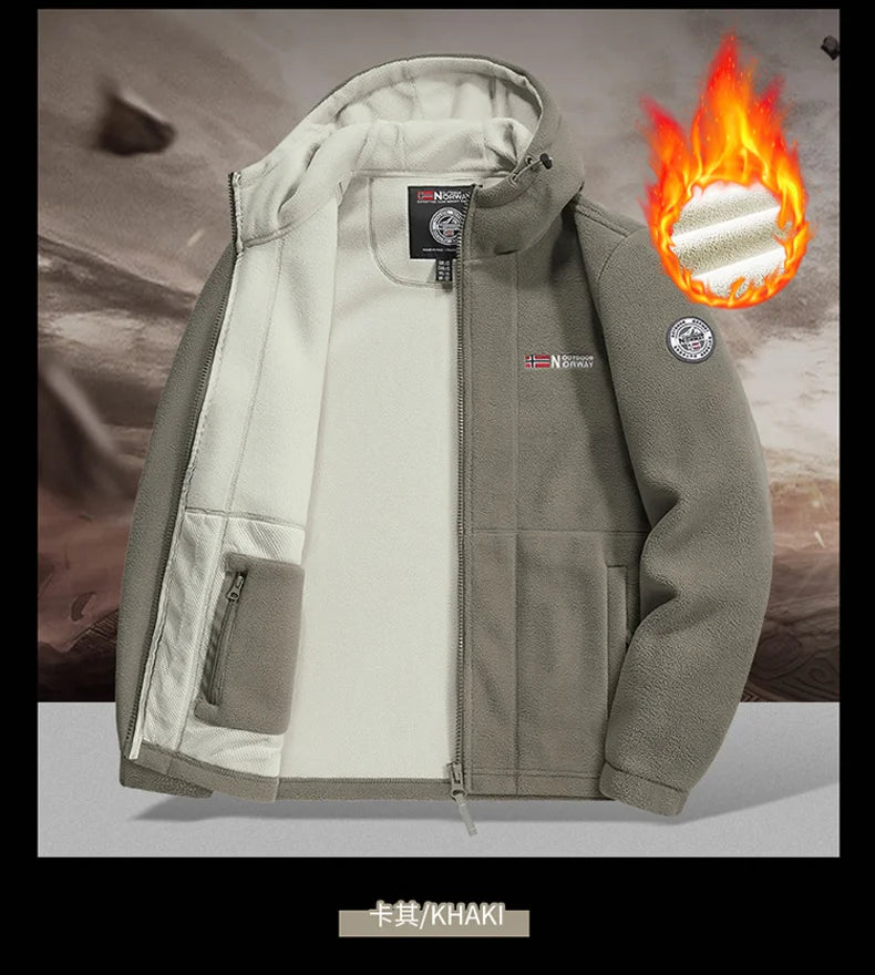 thick Fleece Padded Jacket Men's Autumn Winter Casual Anti-freezing Warm Hooded Coat Polar Cold Fleece Clothing Skiing Jackets