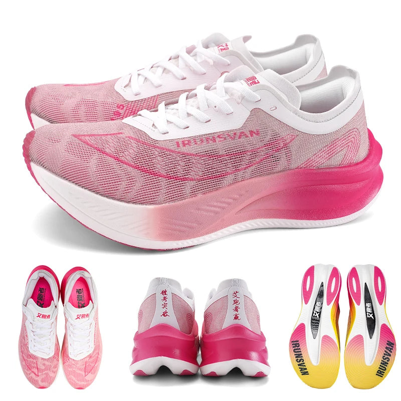 IRUNSVAN Men Nylon Carbon Fiber Professional Marathon Shoes Breathable Ultra Light Track Field Kilometer Race Running Sneakers