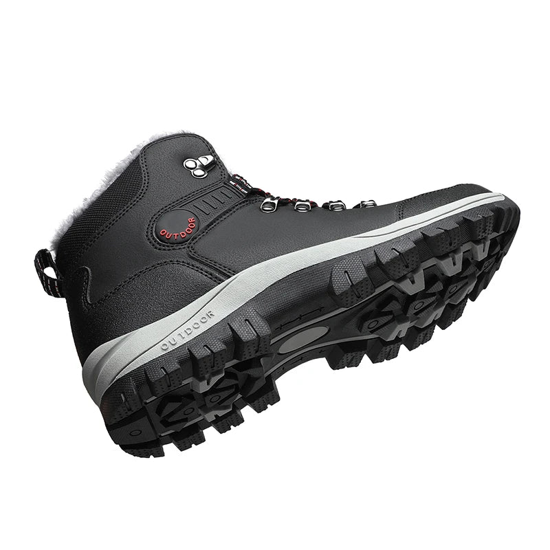 Men's Winter Boots With Fur Warm Snow Non-slip Men Work Casual Shoes Waterproof Leather Sneakers High Top Ankle Boots Plus Size