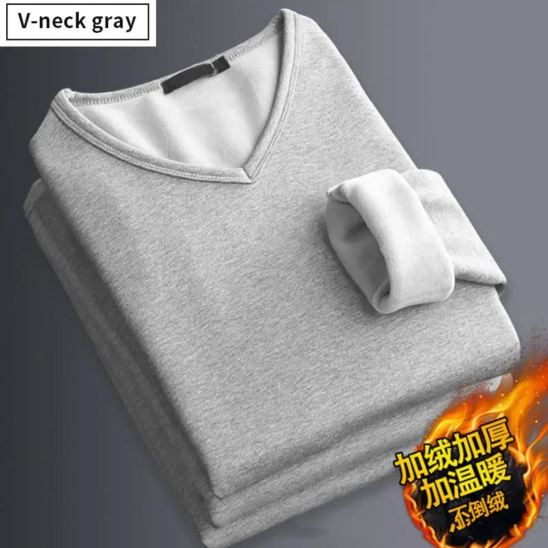 Men's Plush Thermal Long Sleeved T-Shirt Bottoming Shirt Round Neck Shirt Fashion Plus Velvet Padded T-shirt