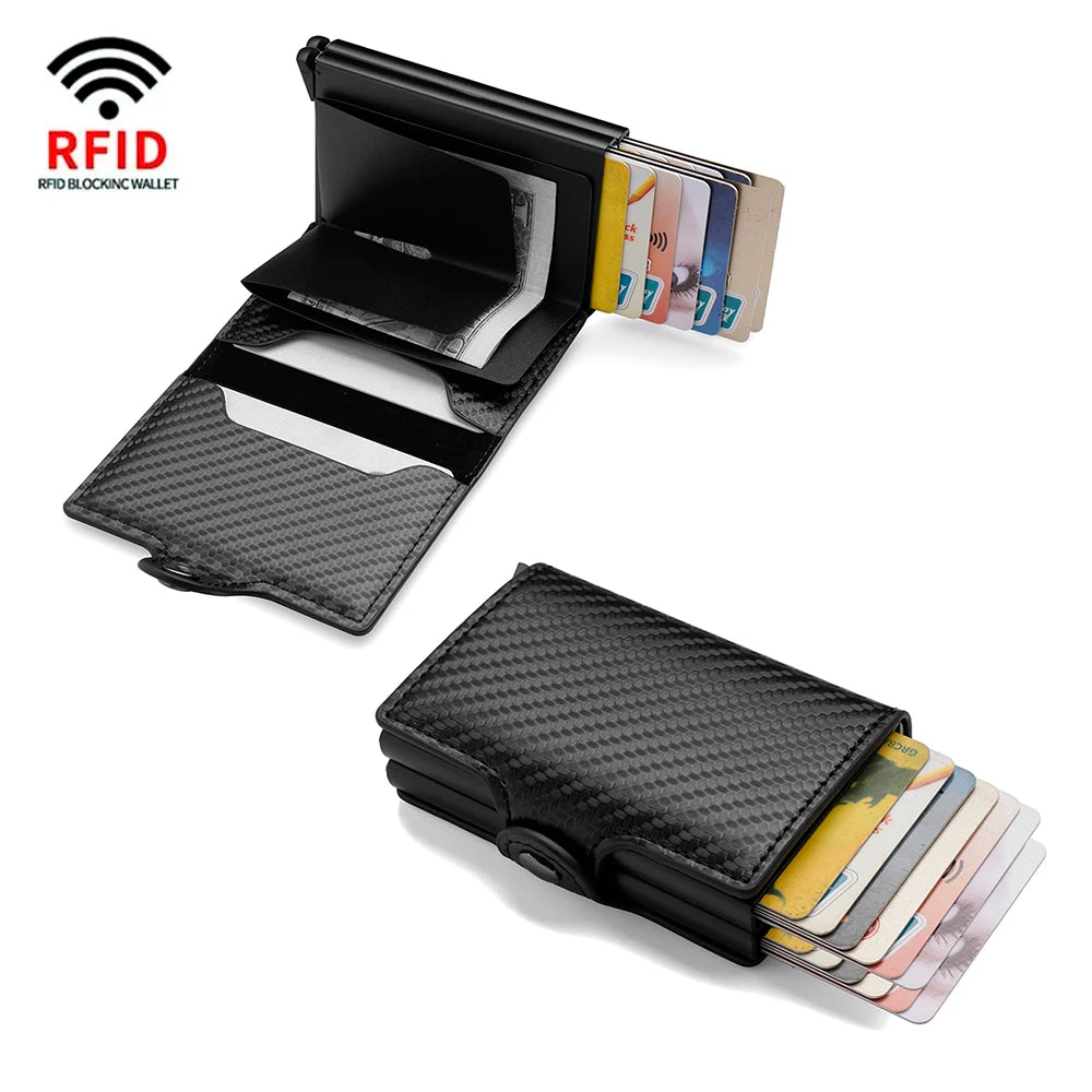 Carbon Fiber Credit Card Holder Mens Double Anti Rfid Bank Cardholder Case Wallet Metal Business Bank Minimalist Wallet Gift