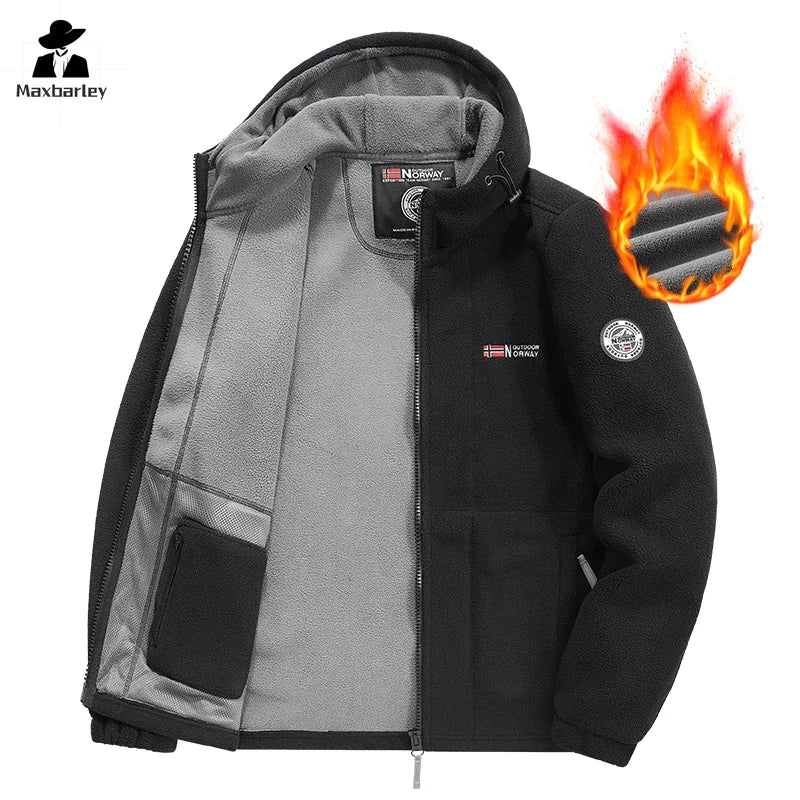 thick Fleece Padded Jacket Men's Autumn Winter Casual Anti-freezing Warm Hooded Coat Polar Cold Fleece Clothing Skiing Jackets