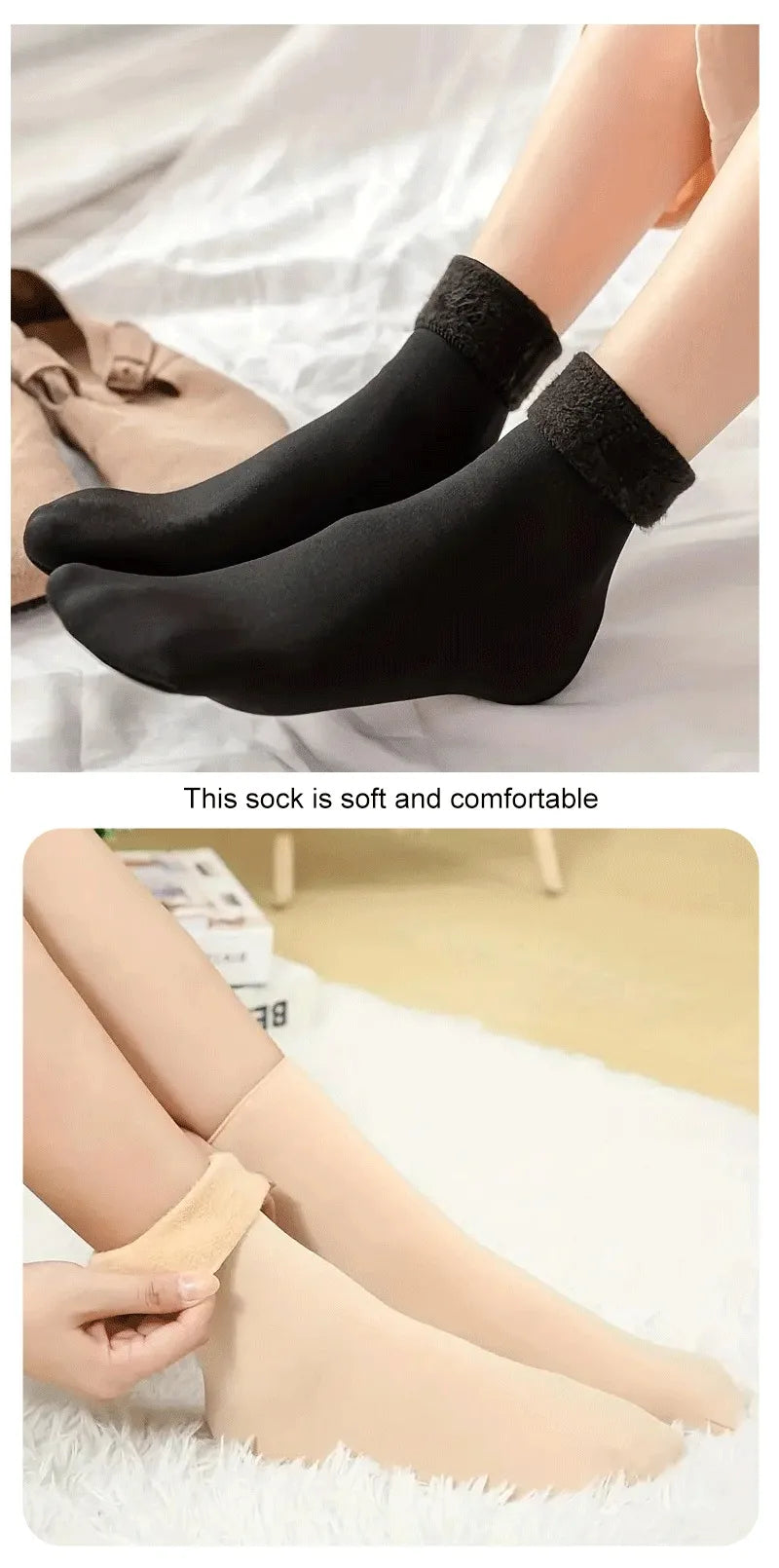 Winter Warm Solid Women Socks Thicken Thermal Socks Wool Cashmere Black Skin Seamless Snow Sock Velvet Unisex Socks