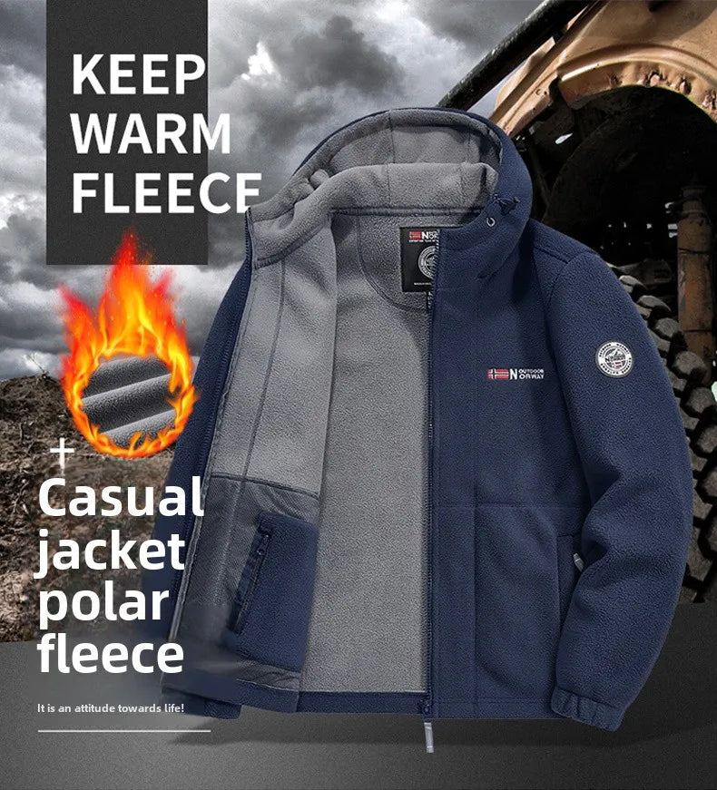 thick Fleece Padded Jacket Men's Autumn Winter Casual Anti-freezing Warm Hooded Coat Polar Cold Fleece Clothing Skiing Jackets