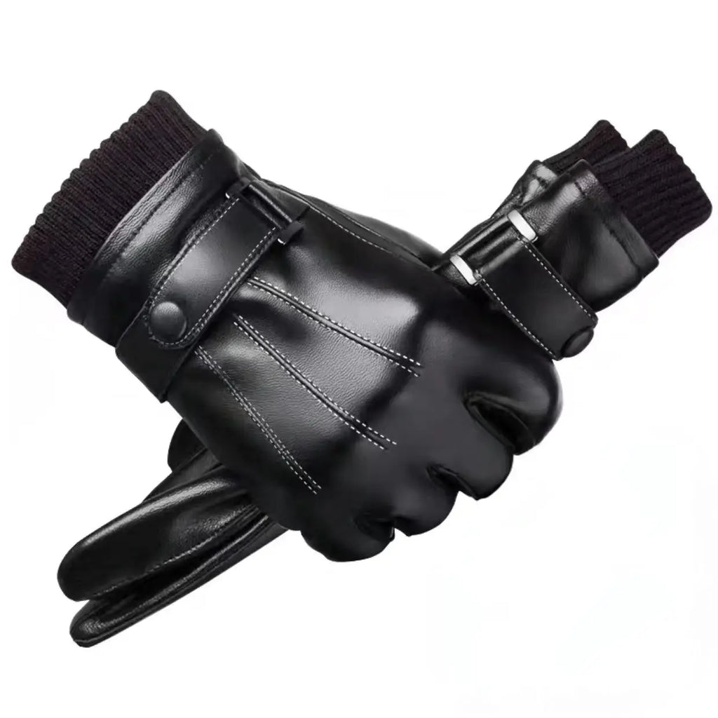 Autumn Winter Thickened Warm Men's Artificial Leather Gloves Windproof Waterproof Touch Screen Outdoor Cycling Motorcycle Gloves