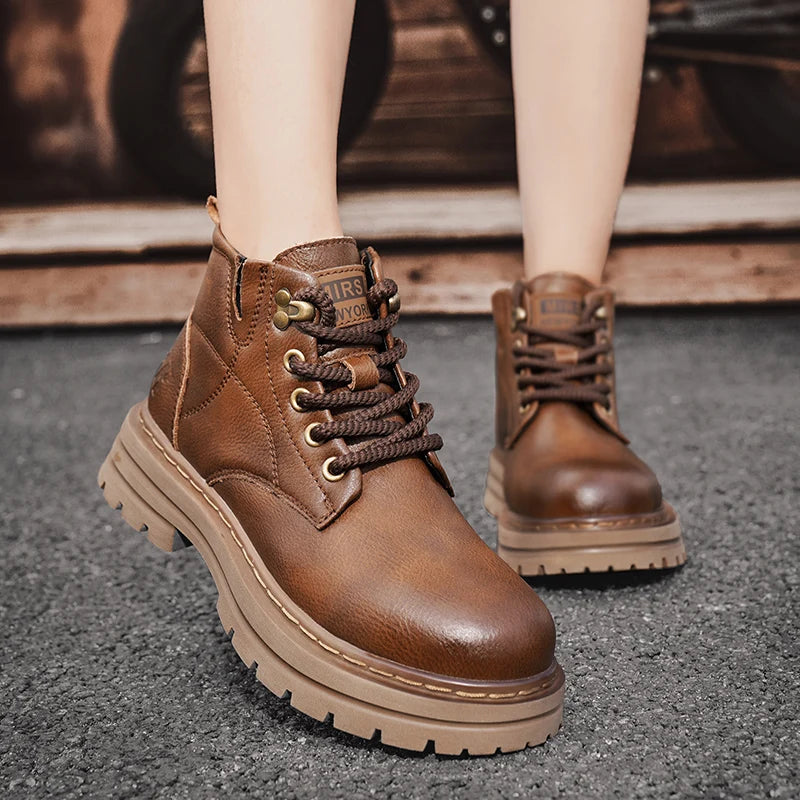 Luxury Brand Men's Lace-Up Shoes Winter Classic Mens High Top Boots Man Korean Version Casual Shoes Male Leather Fashion Boots