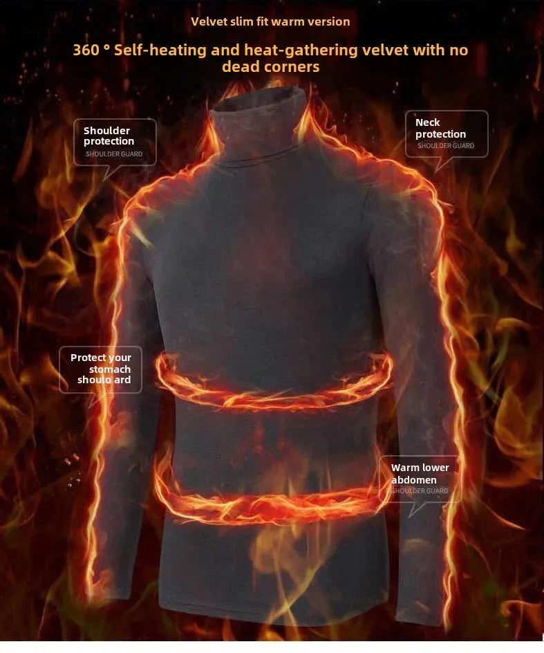 New 2024 Thicken Men's Mock Neck Thermal Tee Casual Tops Thick Thermal Inner SleepWear Fleece Long Sleeve T-Shirt Mens Clothing