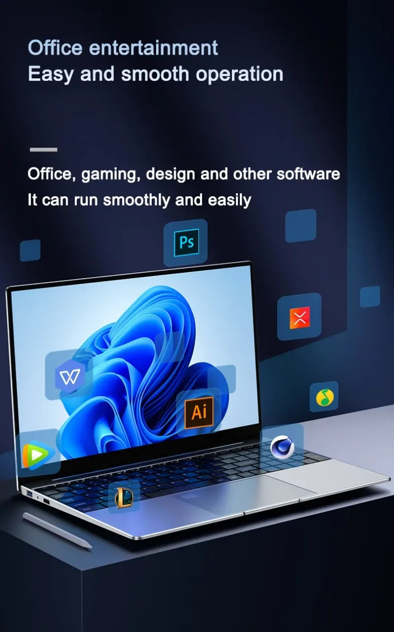 LENO 15.6"Portable Laptop 32GB DDR4 2TB SSD Intel N5095 Wntindows11 Notebook PC Gamer Office Computer with Backlit Fingerpri