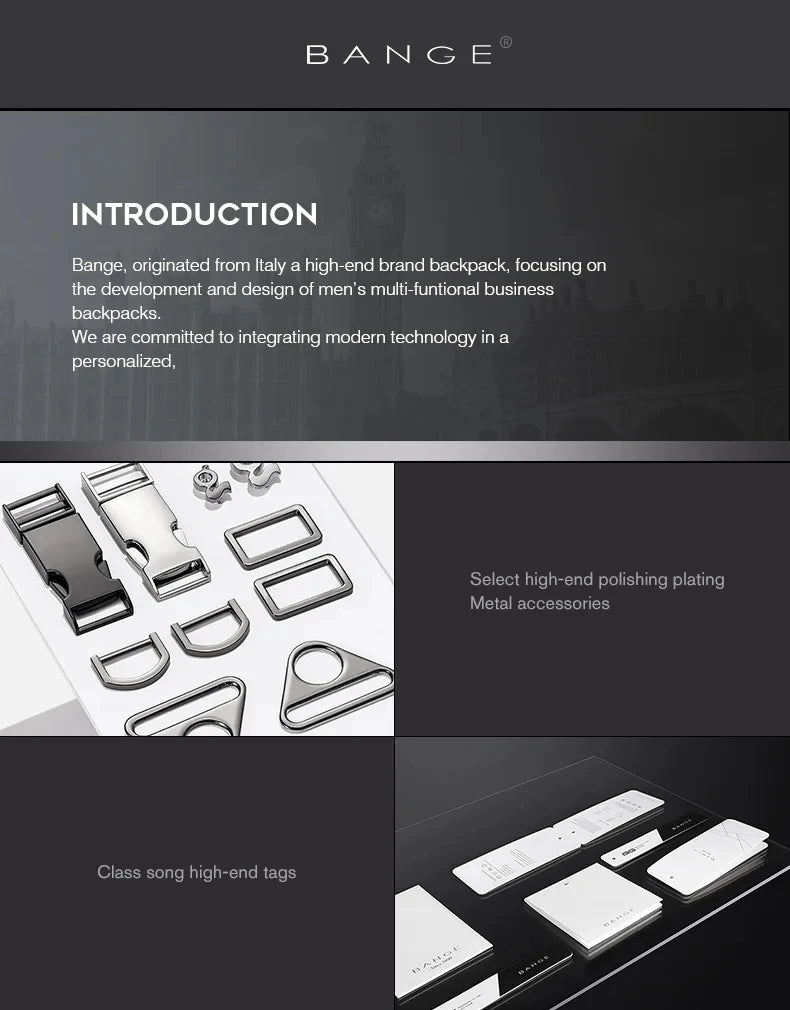 BANGE New Design Men Backpack Waterproof fit for 15.6 inch Laptop Bag Man Travel Bag School bag city business backpack