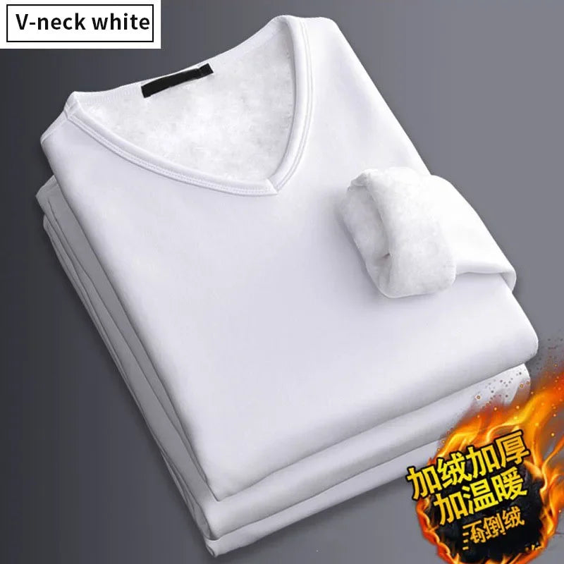 Men's Plush Thermal Long Sleeved T-Shirt Bottoming Shirt Round Neck Shirt Fashion Plus Velvet Padded T-shirt