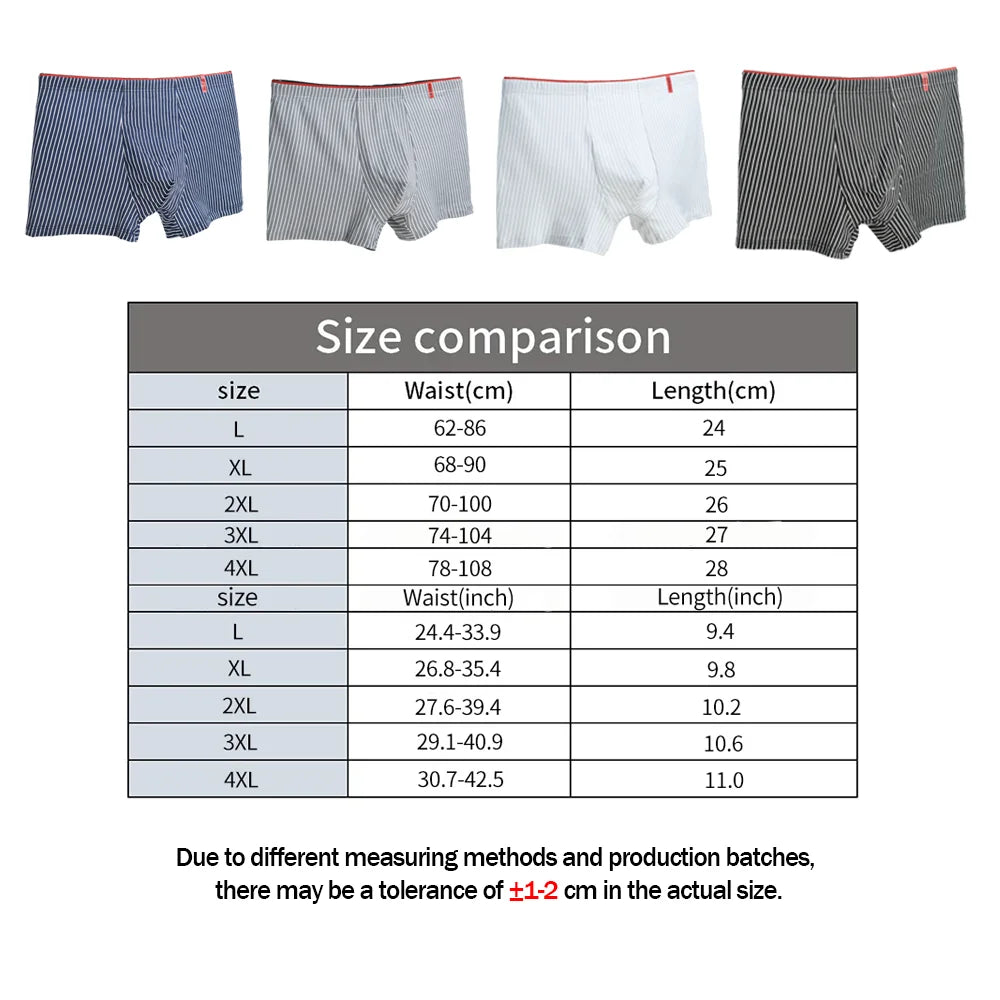 Men's Cotton Boxer Shorts High Elastic Male Boxers Underwear Man Stripe Underpants Youth Middle-Aged Panties U Convex Lingerie