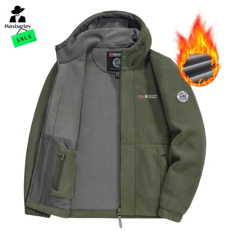 thick Fleece Padded Jacket Men's Autumn Winter Casual Anti-freezing Warm Hooded Coat Polar Cold Fleece Clothing Skiing Jackets