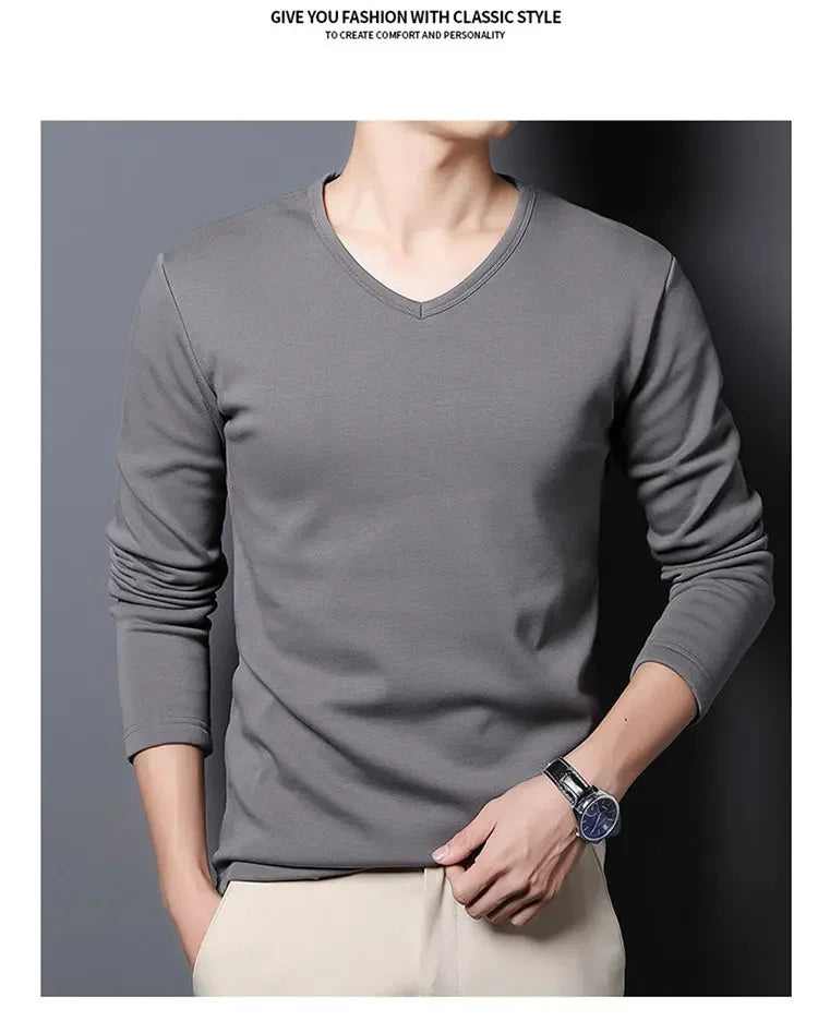 Men's Plush Thermal Long Sleeved T-Shirt Bottoming Shirt Round Neck Shirt Fashion Plus Velvet Padded T-shirt