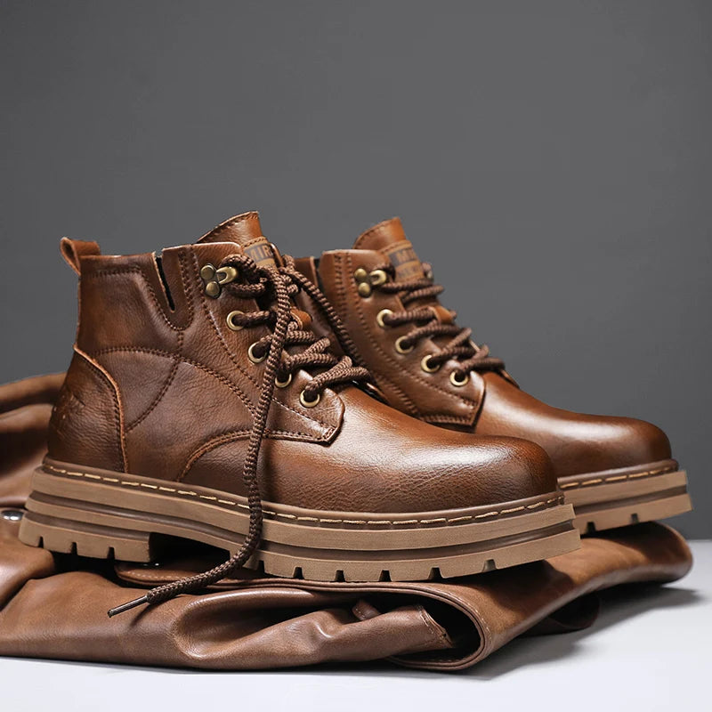 Luxury Brand Men's Lace-Up Shoes Winter Classic Mens High Top Boots Man Korean Version Casual Shoes Male Leather Fashion Boots