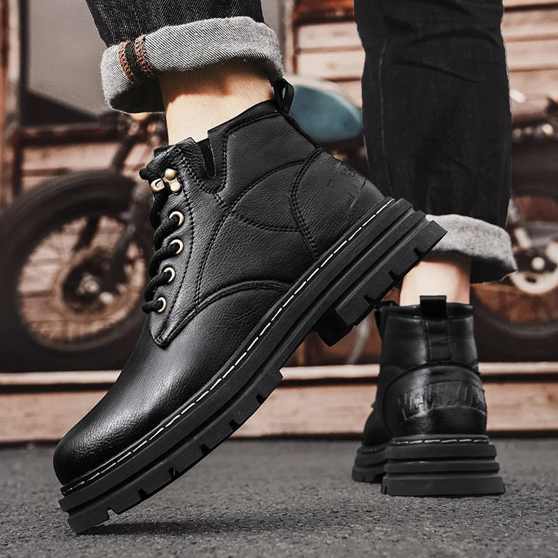 Luxury Brand Men's Lace-Up Shoes Winter Classic Mens High Top Boots Man Korean Version Casual Shoes Male Leather Fashion Boots