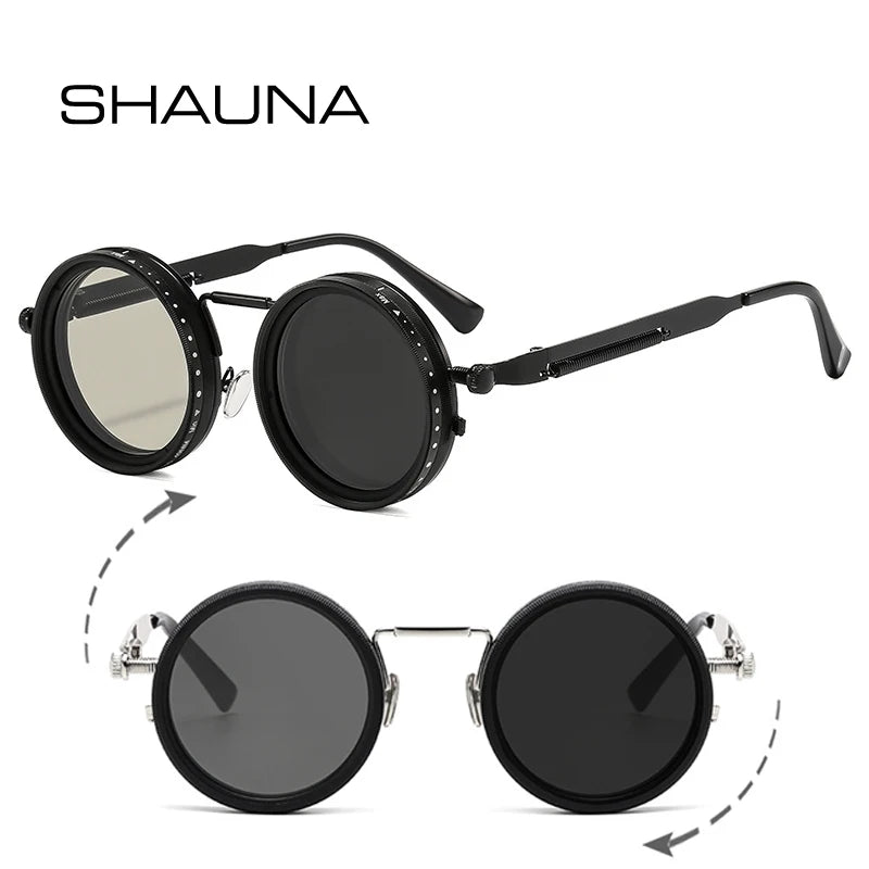 SHAUNA Retro Metal Round Punk ND9-level Adjustable Dimming Sunglasses Women Polarized UV400 Fashion Men Outdoor Sun Glasses