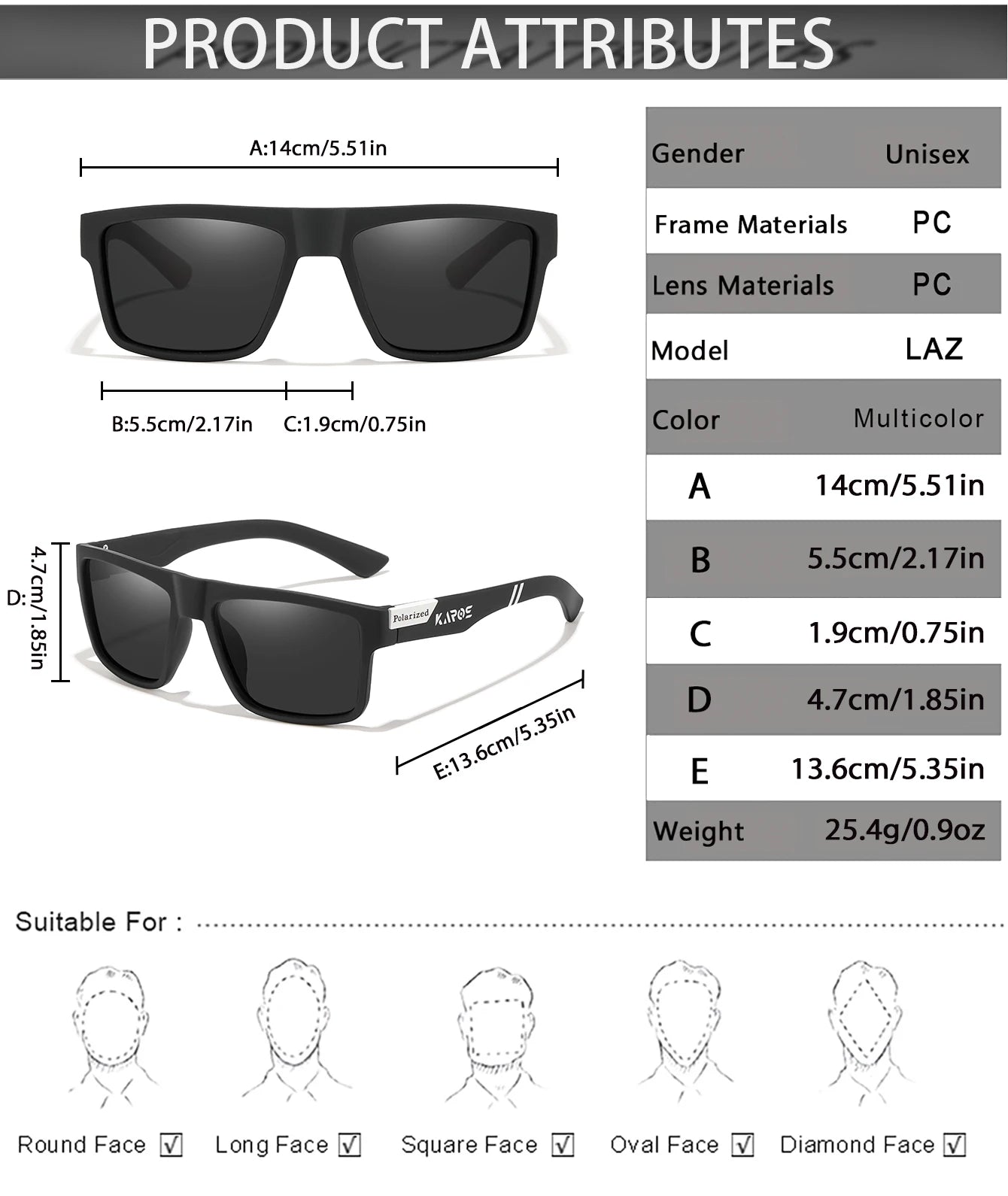 Karos Men's Polarized Sunglasses Square Casual Outdoors Sun Glasses Women Unisex Sunglass Sports Driving Fishing UV400 Eyewear