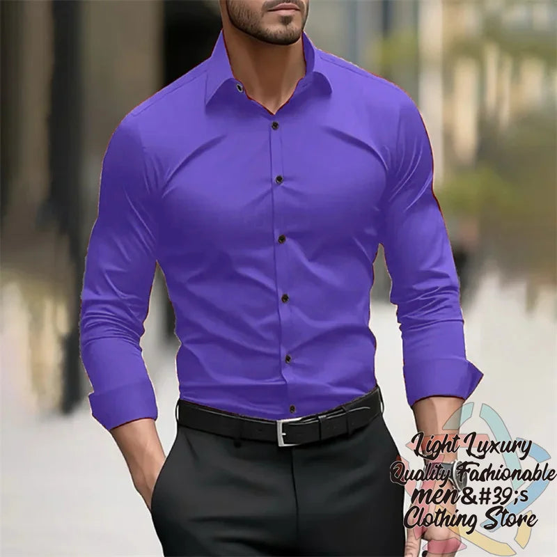 19-color men's shirt formal solid color wedding outdoor black navy blue dark green business long-sleeved top clothing XS-6XL