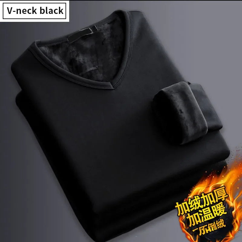 Men's Plush Thermal Long Sleeved T-Shirt Bottoming Shirt Round Neck Shirt Fashion Plus Velvet Padded T-shirt