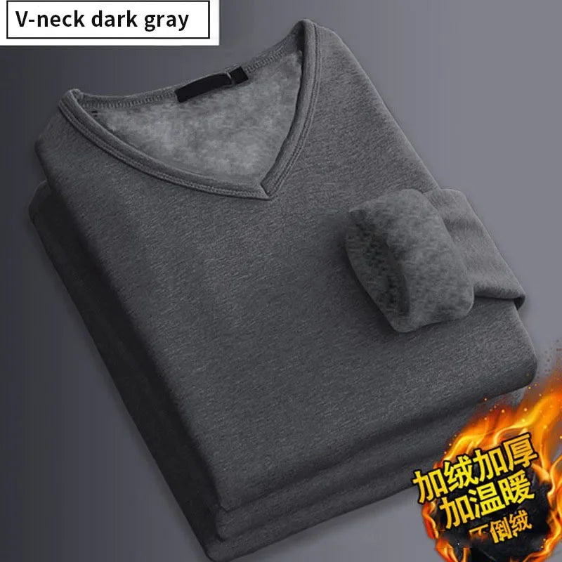 Men's Plush Thermal Long Sleeved T-Shirt Bottoming Shirt Round Neck Shirt Fashion Plus Velvet Padded T-shirt