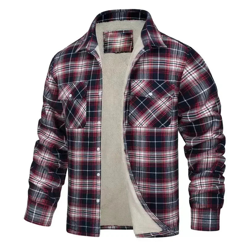 Men's Fleece Plaid Jacket Casual Loose Cotton Jacket Thicken Lining Flannel Warm Outwear Autumn Winter Work Coat Outerwear S-5XL