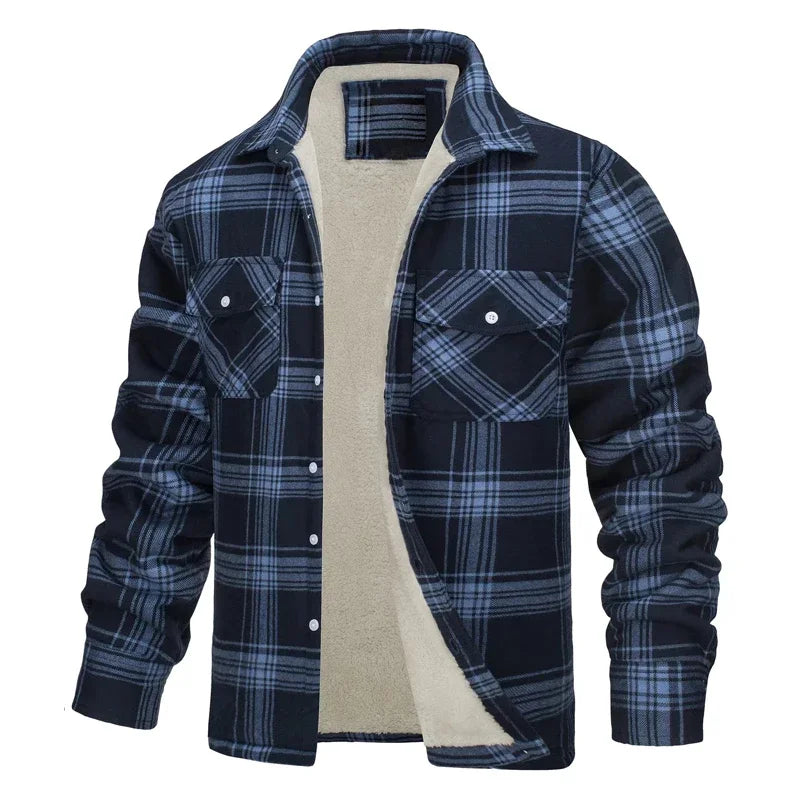 Men's Fleece Plaid Jacket Casual Loose Cotton Jacket Thicken Lining Flannel Warm Outwear Autumn Winter Work Coat Outerwear S-5XL