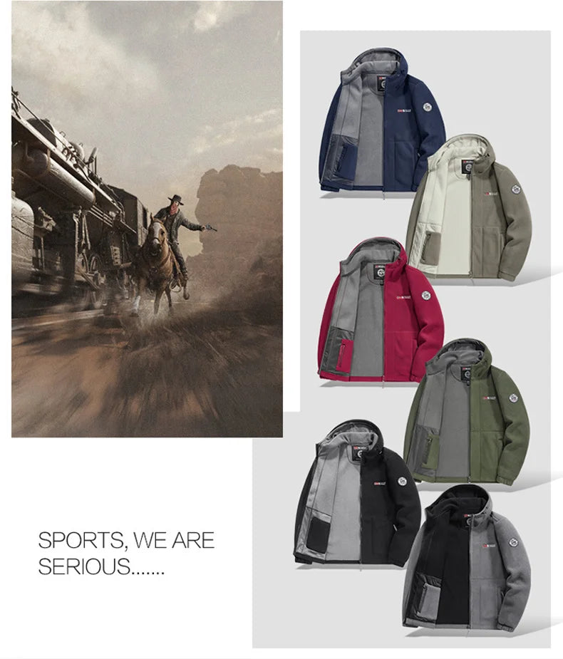 thick Fleece Padded Jacket Men's Autumn Winter Casual Anti-freezing Warm Hooded Coat Polar Cold Fleece Clothing Skiing Jackets