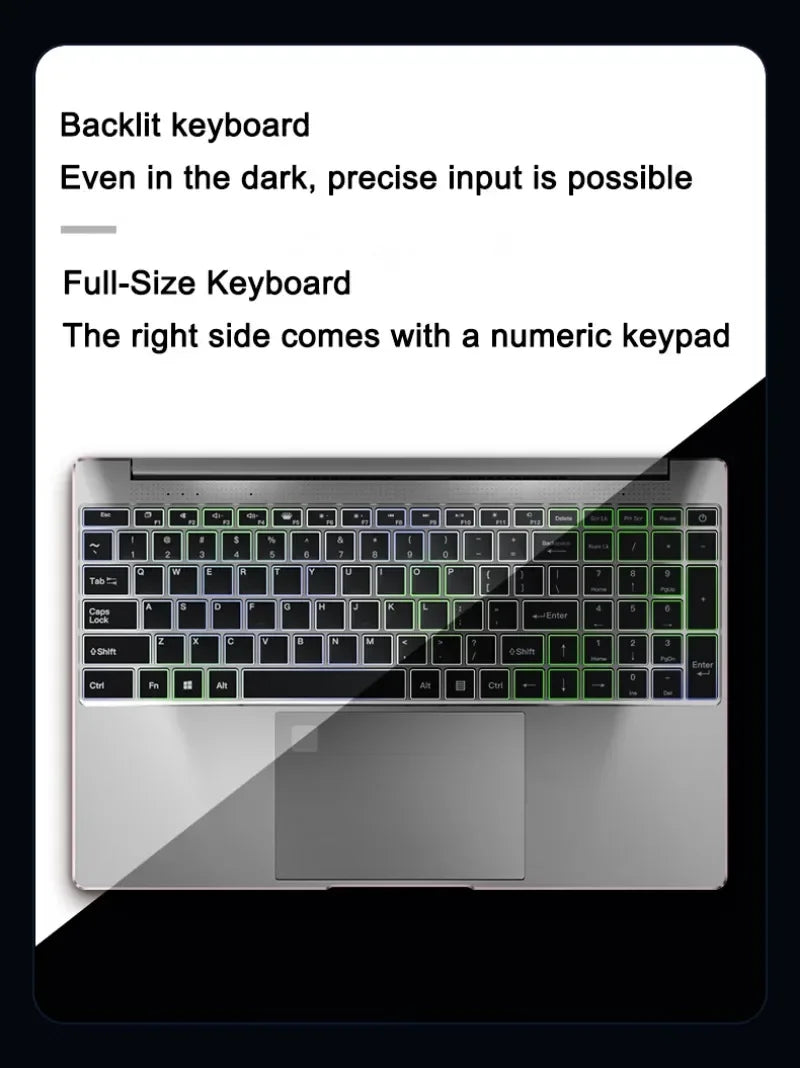 LENO 15.6"Portable Laptop 32GB DDR4 2TB SSD Intel N5095 Wntindows11 Notebook PC Gamer Office Computer with Backlit Fingerpri