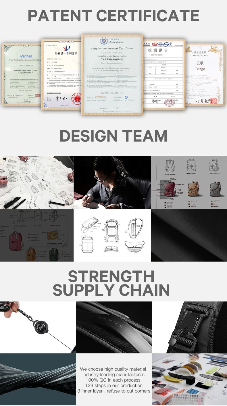 Bange Men's Designer Laptop Bag School Bags for Boys Male Motorcycle Tactical Business Sports Travel Backpack Men