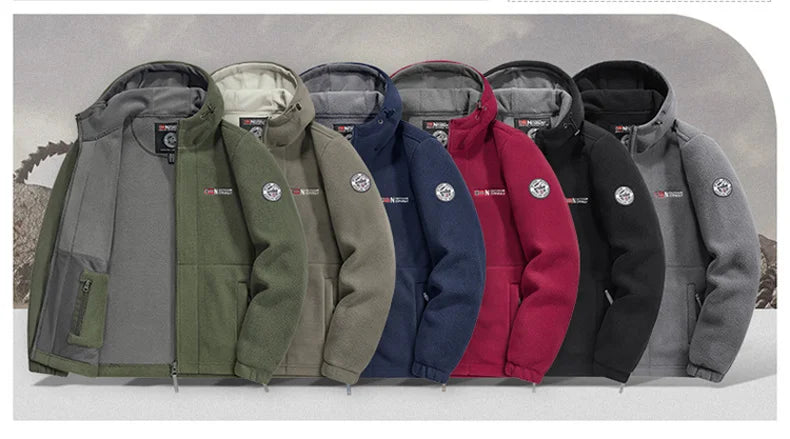 thick Fleece Padded Jacket Men's Autumn Winter Casual Anti-freezing Warm Hooded Coat Polar Cold Fleece Clothing Skiing Jackets