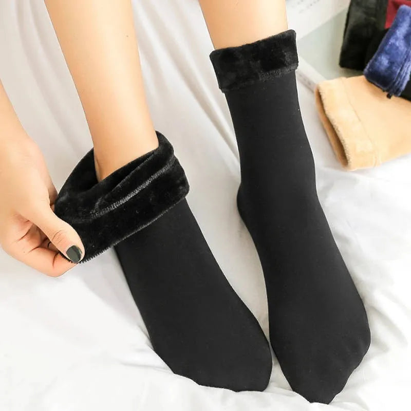Winter Warm Solid Women Socks Thicken Thermal Socks Wool Cashmere Black Skin Seamless Snow Sock Velvet Unisex Socks