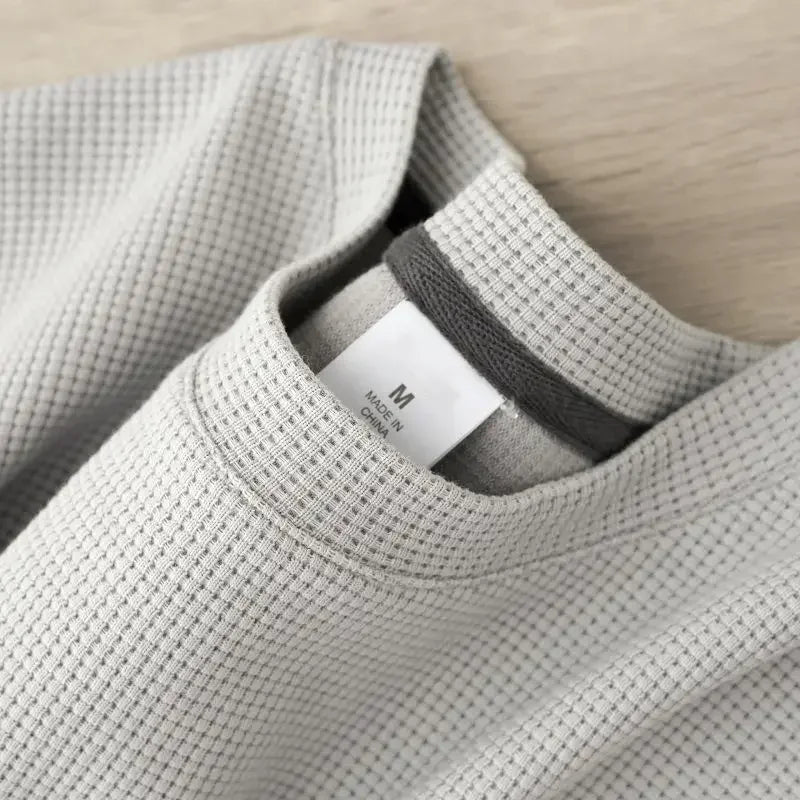 Men's New Summer Waffle Round Neck Short Sleeve T-Shirt Comfortable Breathable Short-Sleeved Top for Casual Wear