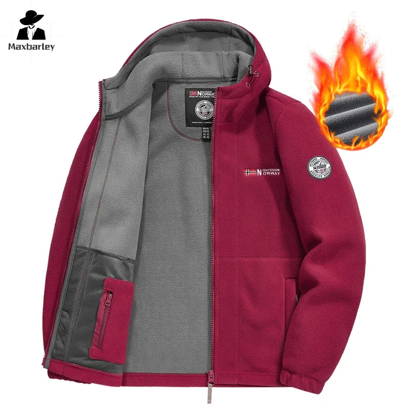 thick Fleece Padded Jacket Men's Autumn Winter Casual Anti-freezing Warm Hooded Coat Polar Cold Fleece Clothing Skiing Jackets